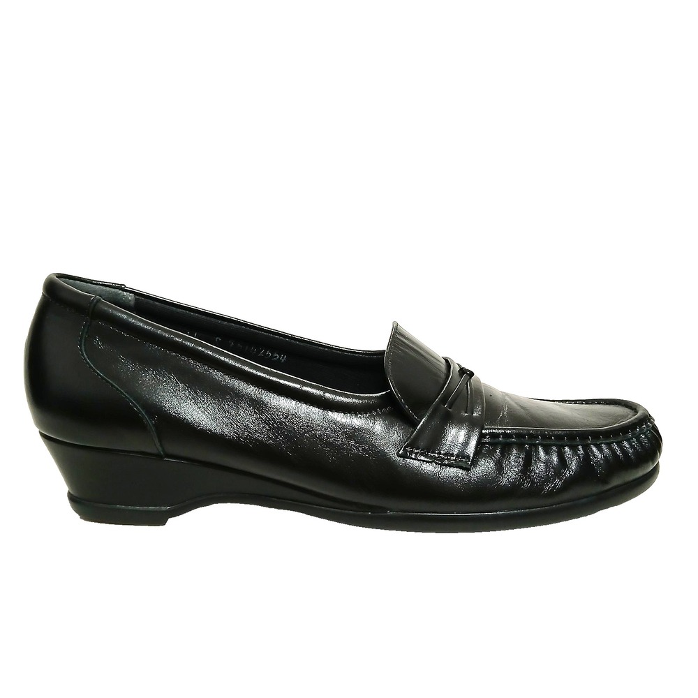 SAS Easier Women Leather Loafers 11 Slim Black Tripad Comfort Orthopedic Arch